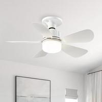 Ventilateur de plafond LED portable avec douille E27, 5 pales, télécommande, moteur DC 4 vitesses, intensité variable, faible bruit, en plastique