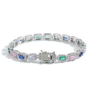 <span class=keywords><strong>Hip</strong></span>-<span class=keywords><strong>Hop</strong></span> <span class=keywords><strong>Rap</strong></span> grande gemma bracciale moda 5A zircone glassato in vero oro placcato collana di gioielli colorati - Product Image 4