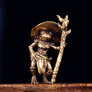 Figurine de <span class=keywords><strong>grenouille</strong></span> vintage en laiton pur, décoration intérieure de voiture, artisanat créatif, figurine de bureau - Product Image 1