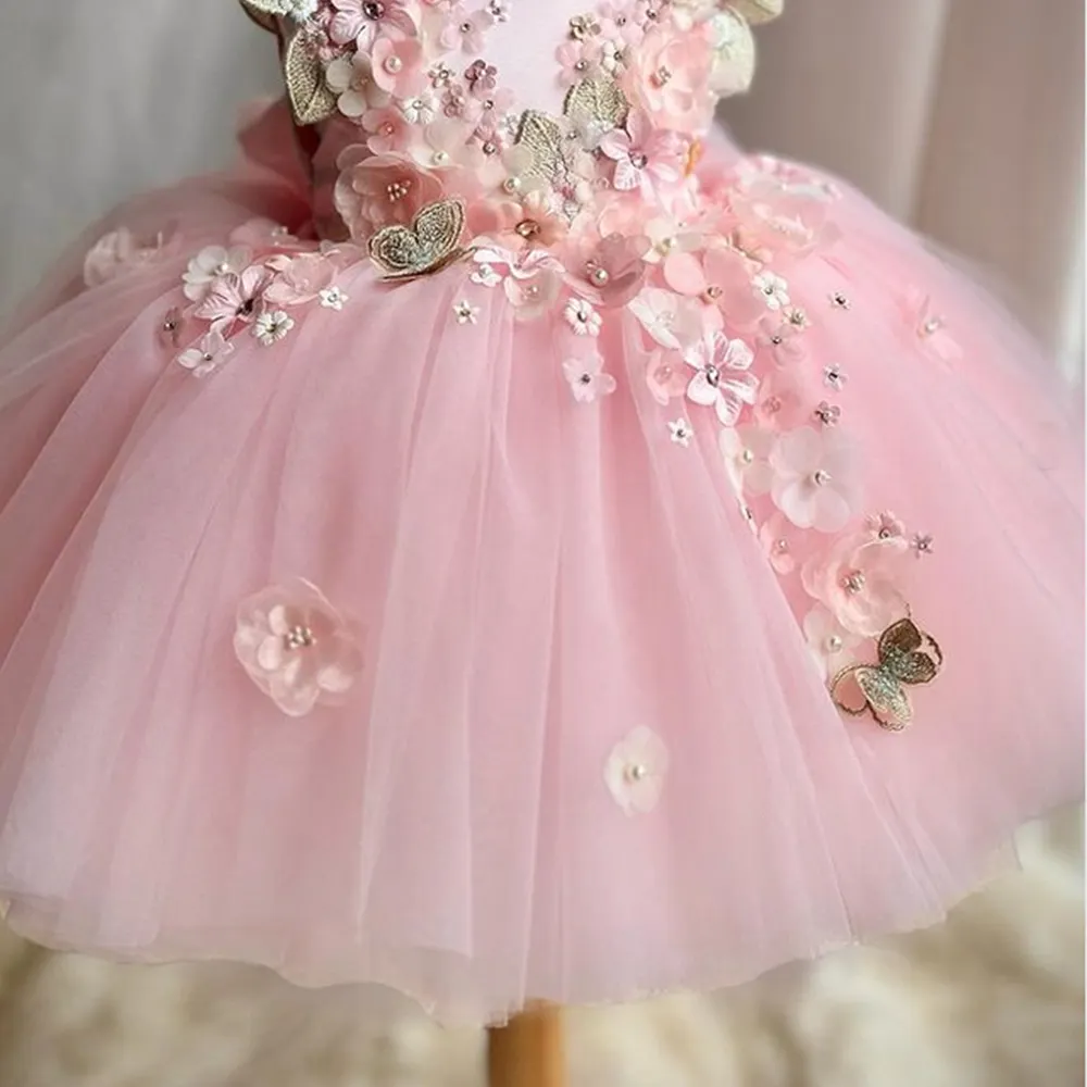 Wholesale Flower Embroidery Baby Girls princess wedding dress Party Birthday Dresses Tulle Ball Gowns flower dresses for girls