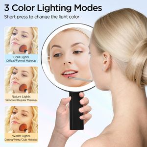 Espejo de maquillaje con luz LED, espejo cosmético de escritorio con iluminación LED, espejo portátil redondo para maquillaje de precisión - Product Image 4