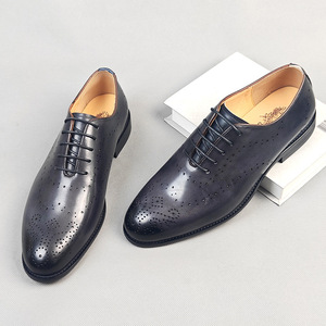 Chaussures Richelieu pour Hommes en Cuir Véritable, Bout Rond, à Lacets, Respirantes, pour le Bureau, Toutes Saisons, Semelle en Caoutchouc, Motif Uni - Product Image 4
