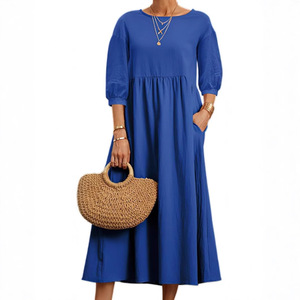 <span class=keywords><strong>Robe</strong></span> décontractée ample en coton et lin à manches longues et manches lanternes coupe trapèze anti-rides pour femme – Collection Printemps 2026 - Product Image 2