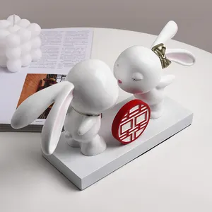 북유럽 장식 중국 스타일 더블 행복 토끼 장식 동물 장식 세라믹 현대 홈 장식