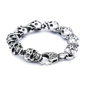 Pulsera con forma de calavera yunnique, brazalete de cadena de acero inoxidable para hombre, grabado de estrella de cinco puntas, cierre de langosta, regalo de joyería, 19,5 CM, 22,5 CM - Product Image 5