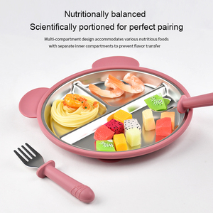 Placa de succión de silicona de acero inoxidable con diseño de dibujos animados para niños, plato de cena de alimentación para bebés no tóxico Apto para lavavajillas ecológico - Product Image 6