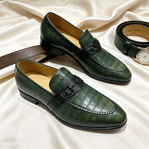 <span class=keywords><strong>Mocasines</strong></span> Premium Verdes con Estampado de Cocodrilo, Zapatos de Vestir Formales de Cuero Transpirables para Hombre, Zapatos Formales Casuales de Negocios - Product Image 1