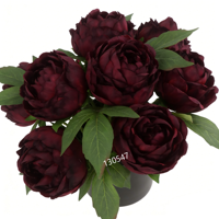 Buket Bunga Peony Merah Buatan dengan Vas Keramik, Rangkaian Bunga Peony Gelap Palsu, Dekorasi Meja Kopi, Dekorasi Rumah & Pernikahan