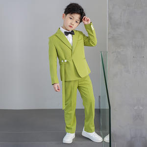 Vêtements pour enfants à la mode en gros, <span class=keywords><strong>blazer</strong></span> vert uni, costume formel pour garçon, ensemble de cinq pièces, scène de performance coréenne, garçons en laine peignée - Product Image 4