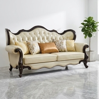 Ensemble de meubles de salon de luxe moderne américain, grand modèle beige pour villa, canapé en cuir pleine fleur véritable, bois massif, éponge, pour hôtel