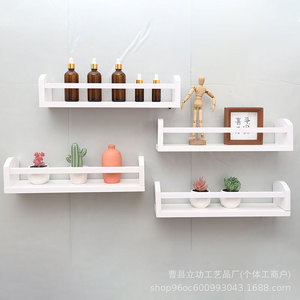 White Wooden <b>Wall</b> <b>Mounted</b> Floating <b>Shelf</b> For Living Room Storage Durable Desktop Organizer Rectangle Shape One Layer - Product Image 4