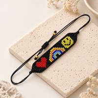 Gelang Manik Tenun Go2boho dengan Pola Smiley Pelangi Hati, Benang Nilon Hitam, Perhiasan Hadiah Kasual yang Dapat Disesuaikan