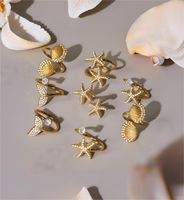 Bague ouverte en acier inoxydable plaqué or 18 carats à la mode pour femmes Searing 5A White Zircon Starfish pour mariage ou cadeau