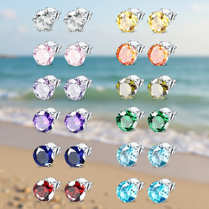 Orecchini a Perno E1169 in Cristallo Blu Chiaro, Montatura in Argento 925, Gioielli Unisex Classici per Uso Quotidiano - Product Image 2