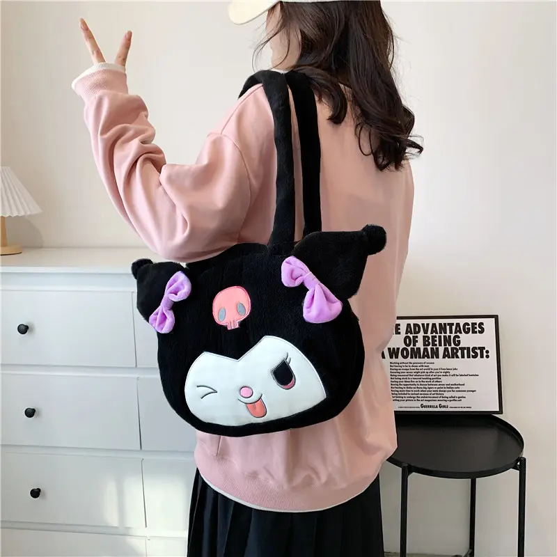 Kawaii Sanrio peluche borsa Kuromi zaino Cinnamoroll borsa a tracolla Tote trucco Cartoon My Melody Plushie grande borsa regalo ragazze