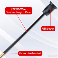 Connecteur USB 2.0 femelle à montage sur panneau LN-020 avec câble 2 broches, prise USB ronde étanche pour voiture, camping-car, moto, projet de câblage DIY