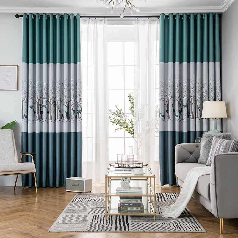 wholesale Cartoon Decorative deer and tree print Blackout window Curtains for the living room