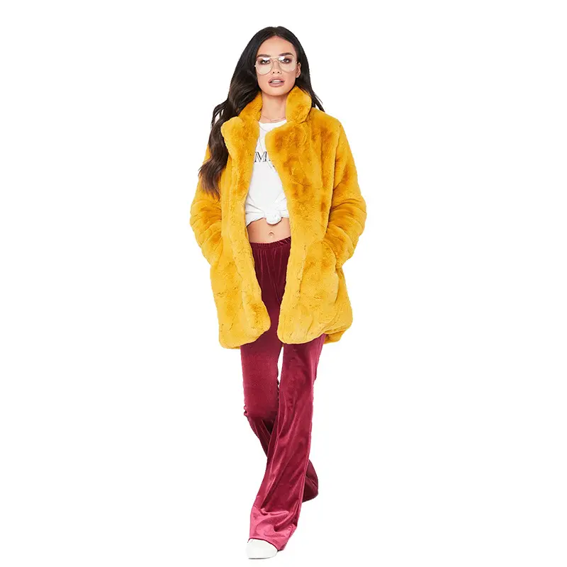नई विंटेज यूरोपीय अमेरिकी महिलाओं की मध्यम लंबाई वाली खरगोश फर जैकेट लोकप्रिय अमेज़ॅन विदेश व्यापार कोट बुना हुआ नरम ठोस