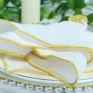 Vente en gros de serviettes en coton à bords brodés de luxe faites à la main en lin jetable de qualité supérieure pour mariages banquets couleur unie raffinée - Product Image 1