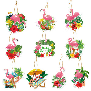 Adornos colgantes de flamencos de papel, decoraciones para fiestas de verano en la playa, accesorios reutilizables con temática hawaiana - Product Image 1