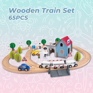 Happy Earth-Juego de vías de tren de madera para niños pequeños Juguetes educativos de construcción Slot Cars Racing Adventure Aprendizaje temprano Creativo 65PCS - Product Image 2