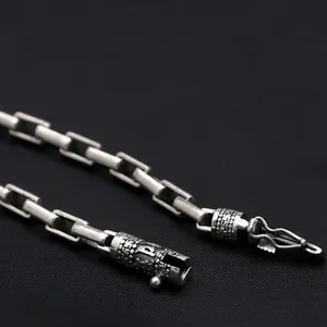 100% nuevo S925 puro 925 collar de plata esterlina hombres Big Ming Curse Vintage caja cadena geométrica diamante joyería de moda - Product Image 6