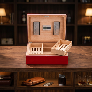 Humidor para 200 Cigarros SIKARLAN de Alta Calidad, Modelo 1031-R, Diseño Europeo, Gabinete de Madera con Acabado en Laca Roja, Ecológico - Product Image 3