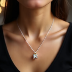 Collana con Ciondolo a Forma di M, Tono Oro e Argento, Catena in Acciaio con Charm a Lettera M, Gioielli alla Moda - Product Image 3