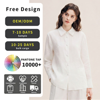 Chemisier en lin blanc style délicat pour femme, col à revers, détail perle, motif floral, manches longues