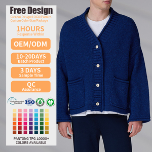 Fabricant professionnel de pulls, sur mesure OEM ODM, cardigan unisexe en laine 100% pour l'hiver, col en V, pull tricoté pour homme - Product Image 2