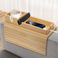 Plateau de canapé en bambou avec porte-gobelet amovible 2-en-1, antidérapant et pliable, pour accoudoir de canapé et fauteuil