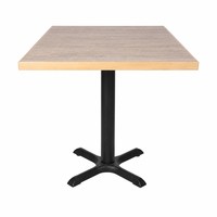 Table de bistrot carrée commerciale USA Formica, plateau HPL bicolore finition bois flotté avec base en piédestal noir, facile à nettoyer pour restaurant