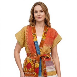 Novedades: Chaqueta de Manga Corta para Mujer, Estilo Vintage Kantha, Reversible, Acolchada, 100% Algodón, Transpirable y Ecológica - Product Image 1