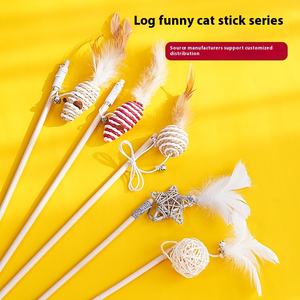 Groothandel Interactief Milieuvriendelijk Kattenspeelgoed Huisdier Speelgoed Houten Paal Stok Met Bel En Veren Muizen Jagen Direct Voorraad - Product Image 5