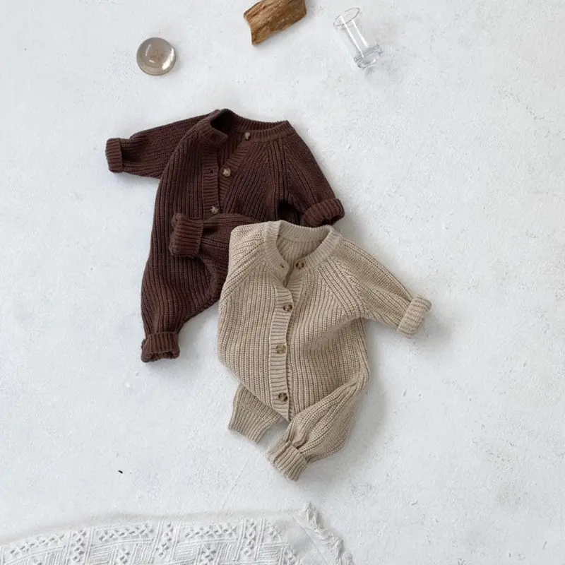 ฤดูหนาวฤดูใบไม้ผลิเด็กทารกชายหญิงเสื้อผ้าถักจั๊มสูทผ้าฝ้ายแขนยาวที่มีปุ่มเสื้อกันหนาวเด็กเกิดใหม่ Romper