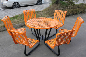 All'aperto commerciale in metallo Picnic <span class=keywords><strong>tavolo</strong></span> da pranzo e sedia Set mobili da giardino in <span class=keywords><strong>acciaio</strong></span> <span class=keywords><strong>esterno</strong></span> Patio <span class=keywords><strong>esterno</strong></span> tavolino da caffè con sedia - Product Image 3