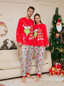 Noel partisi seti yetişkin çocuklar özel 2 parça pijama pijama noel Grinch Set aile eşleştirme noel pijama - Product Image 3