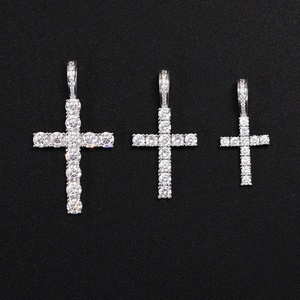 Dropshipping Fine Jewelry Fashion Gold Plated 925 Silver 3MM 4MM 5MM VVS Moissanite Diamond <b>Cross</b> Pendant Necklace for Men Women - Product Image 4