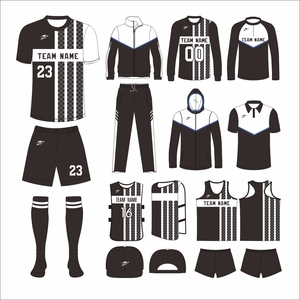 Uniforme de Fútbol al por Mayor, Conjunto de Camiseta de Fútbol a Rayas Blancas y Negras, Personalizable, Sublimado, para Hombre - Product Image 1