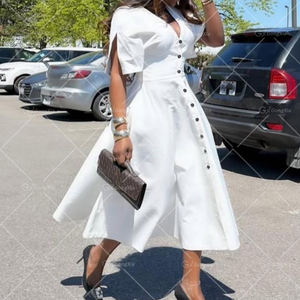 GX2512 Boutique 2025 Sexy Street Wear abiti semplici eleganti estate donne Casual manica corta con scollo a trapezio abito <span class=keywords><strong>bianco</strong></span> da festa - Product Image 1