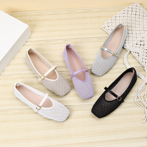 Zapatos Planos de Mujer con Malla Transparente Estilo Mary Jane 2026, Zapatos de <span class=keywords><strong>Ballet</strong></span> con Punta Cuadrada a la Moda, Zapatos Planos con Correa Ajustable en el Tobillo - Product Image 3