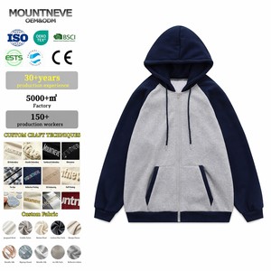 <span class=keywords><strong>Sweat</strong></span> à capuche zippé raglan colorblock gris marine personnalisé pour homme, en <span class=keywords><strong>molleton</strong></span> de coton épais, coupe oversize, style streetwear - Product Image 1