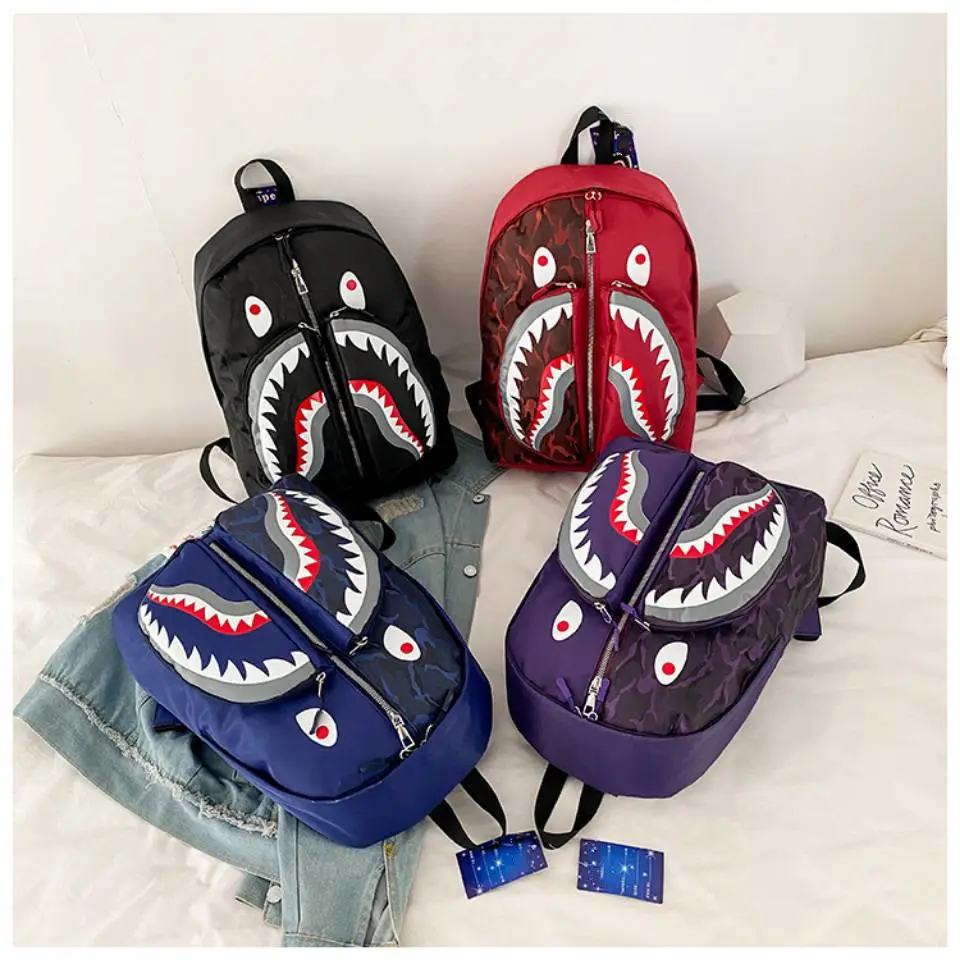 Bape Shark Head Backpack For Travel Laptop Daypack 3d Print Bag Bape Bookbag Backpack For Men Wholesale Customization