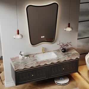Original Oak French Vintage Stone Slab Integrated Basin <b>Wall</b>-Mounted Smart Lighting <b>Mirror</b> <b>Wall</b>-Mounted Bathroom Vanity - Product Image 3