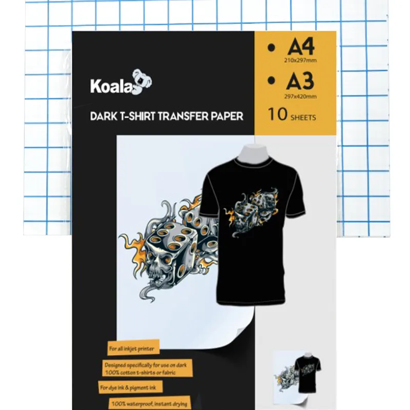 Koala Fabrik Lieferung A4 175g Inkjet Dark Cotton T-Shirt Wärme übertragungs papier