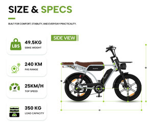 Vélo électrique EU Stock M9 à double batterie, 250 W, 48 V, batterie 35 Ah, pneus tout-terrain de 20 pouces, vélo de montagne électrique pour adultes - Product Image 2