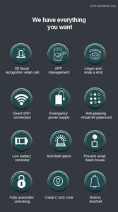 Встроенный дверной звонок, экран, лицевой ключ, умный дверной замок из алюминиевого сплава с камерой и отпечатком пальца для стеклянных/деревянных дверей, облачных хранилищ - Product Image 2
