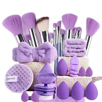 Ensemble de pinceaux de maquillage avec éponges de bain, exfoliants, houppettes, chouchous, bandeaux – Outils cosmétiques multifonctionnels pour femmes
