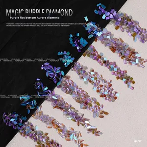 1440 قطعة بالجملة من إكسسوارات الأظافر أورورا، أحجار الراين غير المنتظمة ذات القاع المسطح بلون أرجواني شبحي، ملصقات متنوعة للأظافر - Product Image 3