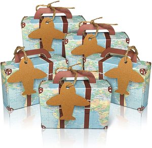 50 Pack Travel Themed Wedding Gift Box <strong>Suitcase</strong> Favor Candy Boxes Paper Box for Food - Product Image 2
